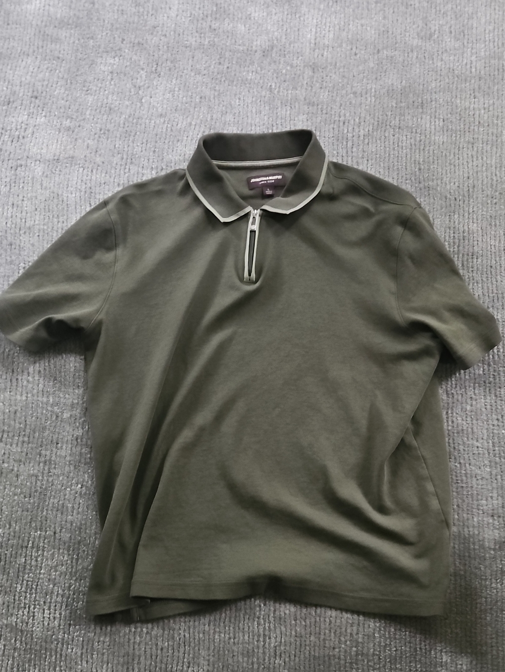 Johnston & Murphy Olive Green Zip-Front Polo with Contrast Trim